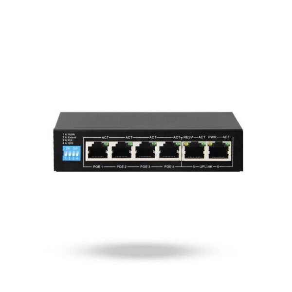 SWITCH POE 4 puertos + 2 Uplin hasta 100Mbps PORT Safire SF-SW0604POE-60