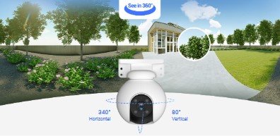 Cobertura de 360 grados de la cámara Ezviz H8 Pro 2K en el jardín de una casa