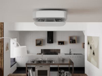 Detector Ajax FireProtect 2 RB de temperatura y CO instalado en el techo