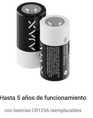 Pilas CR123A reemplazables del Ajax FireProtect 2 RB, hasta 5 años de funcionamiento