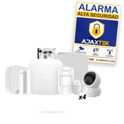 Kit de alarma Ajax para piso Guardian Pro: Hub 2 4G, sensores, sirena, grabador NVR 8 canales, disco 1 TB y 4 cámaras Ezviz TY1 G1 2K