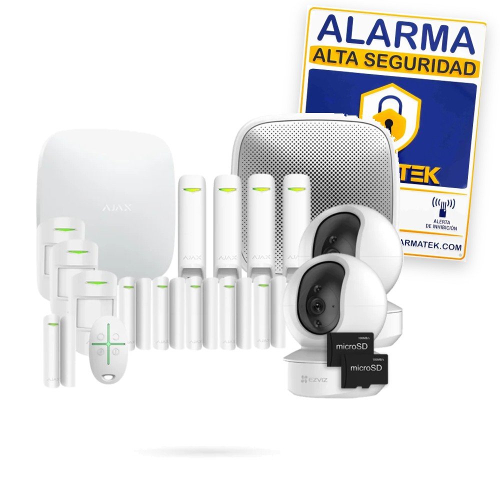 Kit de alarma Ajax de protección máxima con Hub, 13 detectores, StreetSiren y 2 cámaras Ezviz H6C Pro 3K
